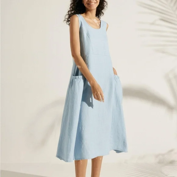 Lintico | Dresses | Lintico Giana Linen Swing Beach Tank Dress Powder Blue  | Poshmark